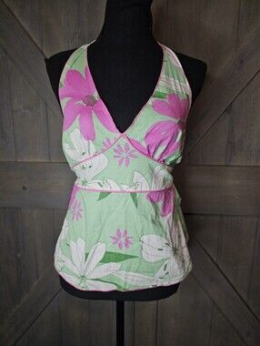 Y2K HALO Floral Halter Tank Top Women's Medium